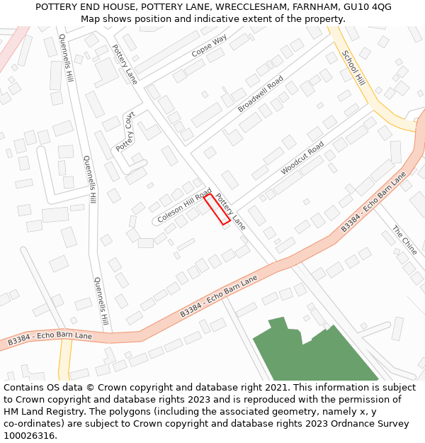 POTTERY END HOUSE, POTTERY LANE, WRECCLESHAM, FARNHAM, GU10 4QG: Location map and indicative extent of plot