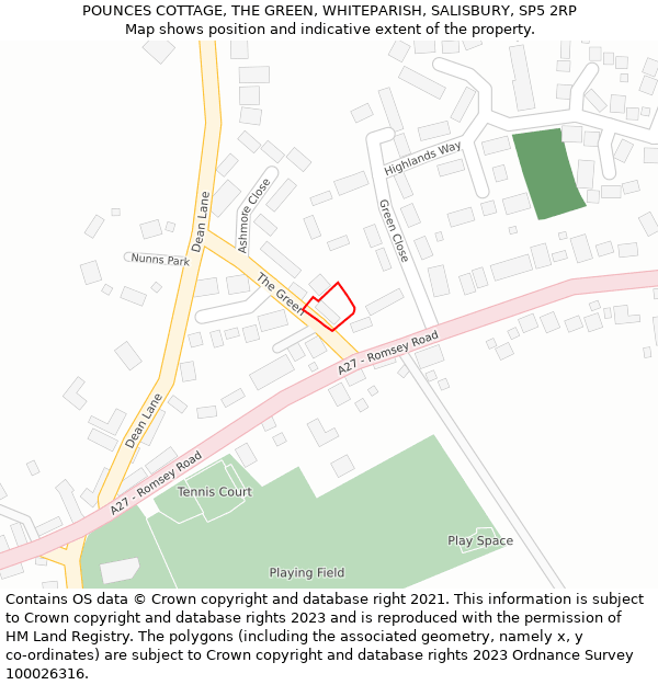 POUNCES COTTAGE, THE GREEN, WHITEPARISH, SALISBURY, SP5 2RP: Location map and indicative extent of plot