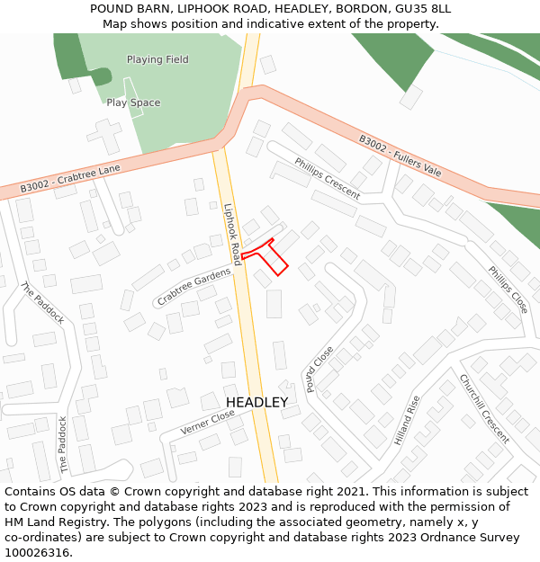 POUND BARN, LIPHOOK ROAD, HEADLEY, BORDON, GU35 8LL: Location map and indicative extent of plot