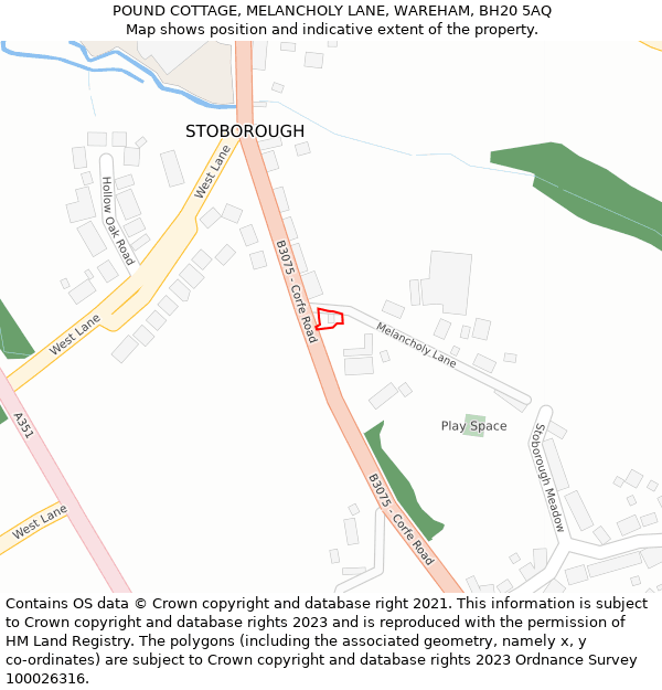 POUND COTTAGE, MELANCHOLY LANE, WAREHAM, BH20 5AQ: Location map and indicative extent of plot