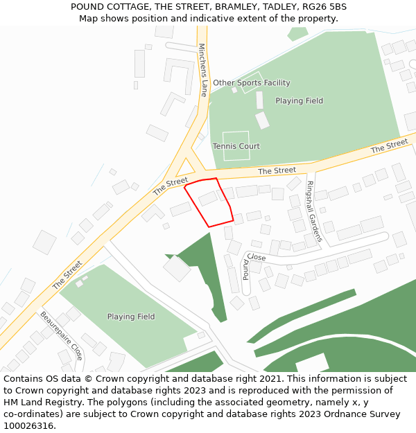 POUND COTTAGE, THE STREET, BRAMLEY, TADLEY, RG26 5BS: Location map and indicative extent of plot