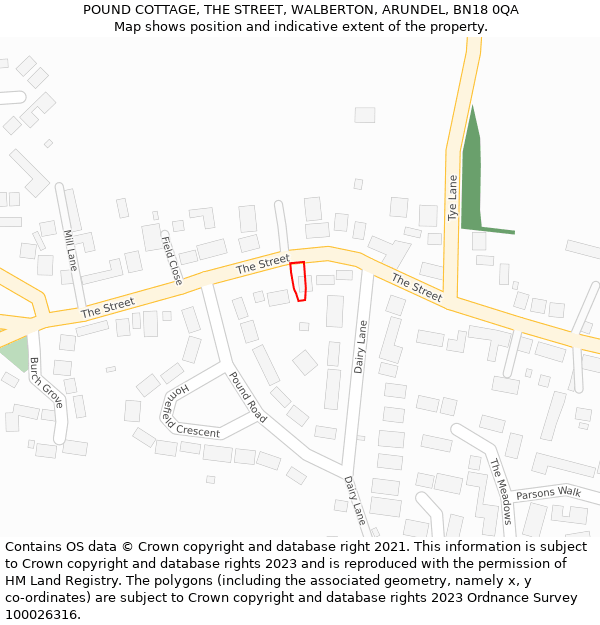 POUND COTTAGE, THE STREET, WALBERTON, ARUNDEL, BN18 0QA: Location map and indicative extent of plot
