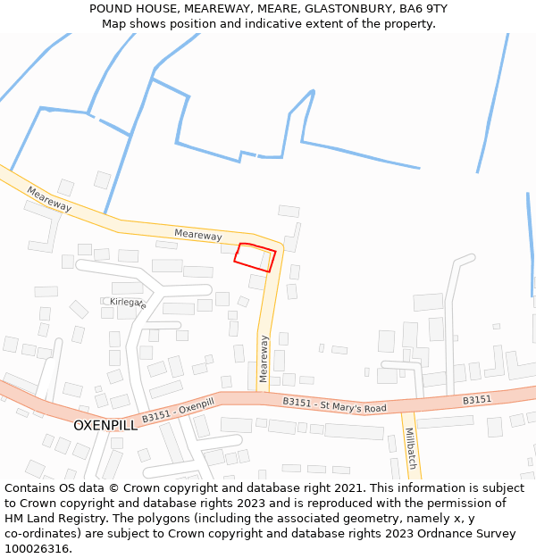 POUND HOUSE, MEAREWAY, MEARE, GLASTONBURY, BA6 9TY: Location map and indicative extent of plot