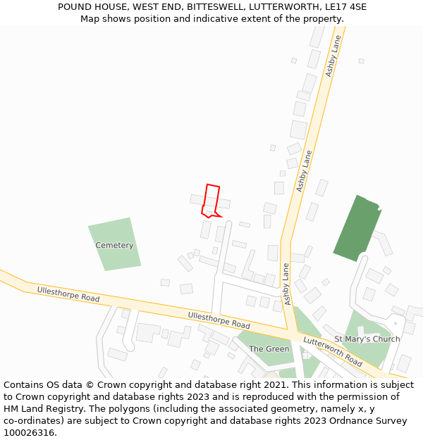 POUND HOUSE, WEST END, BITTESWELL, LUTTERWORTH, LE17 4SE: Location map and indicative extent of plot