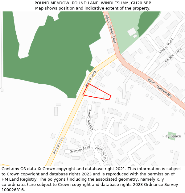 POUND MEADOW, POUND LANE, WINDLESHAM, GU20 6BP: Location map and indicative extent of plot