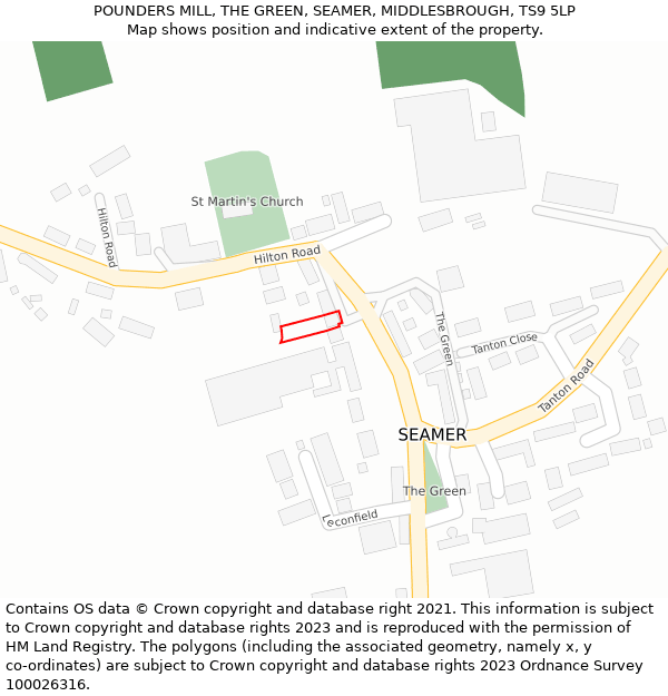 POUNDERS MILL, THE GREEN, SEAMER, MIDDLESBROUGH, TS9 5LP: Location map and indicative extent of plot