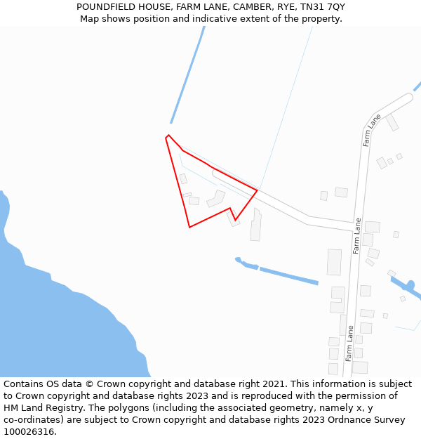 POUNDFIELD HOUSE, FARM LANE, CAMBER, RYE, TN31 7QY: Location map and indicative extent of plot