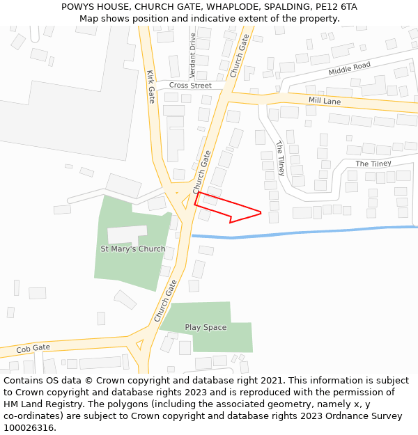 POWYS HOUSE, CHURCH GATE, WHAPLODE, SPALDING, PE12 6TA: Location map and indicative extent of plot