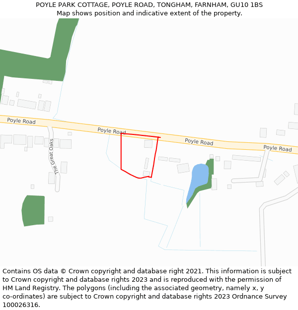 POYLE PARK COTTAGE, POYLE ROAD, TONGHAM, FARNHAM, GU10 1BS: Location map and indicative extent of plot