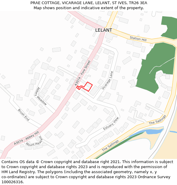 PRAE COTTAGE, VICARAGE LANE, LELANT, ST IVES, TR26 3EA: Location map and indicative extent of plot