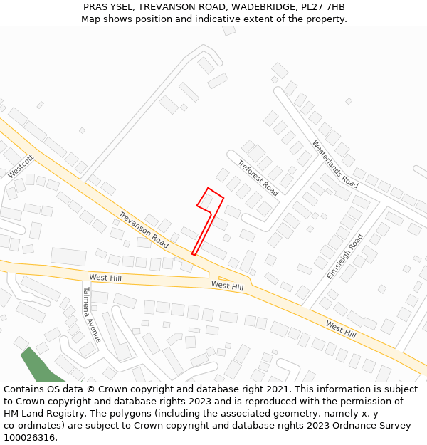 PRAS YSEL, TREVANSON ROAD, WADEBRIDGE, PL27 7HB: Location map and indicative extent of plot