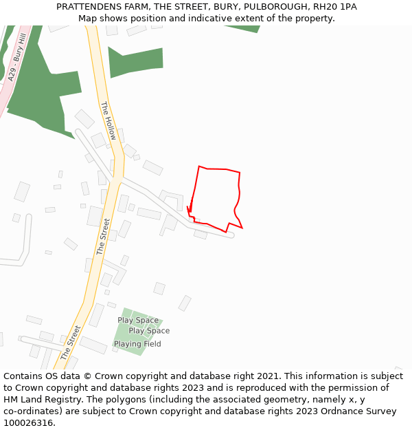 PRATTENDENS FARM, THE STREET, BURY, PULBOROUGH, RH20 1PA: Location map and indicative extent of plot