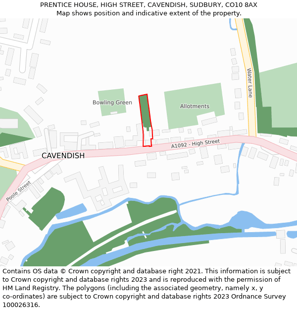 PRENTICE HOUSE, HIGH STREET, CAVENDISH, SUDBURY, CO10 8AX: Location map and indicative extent of plot