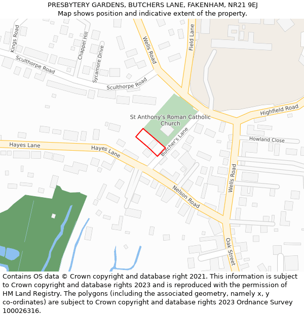 PRESBYTERY GARDENS, BUTCHERS LANE, FAKENHAM, NR21 9EJ: Location map and indicative extent of plot