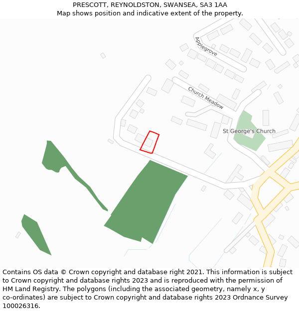 PRESCOTT, REYNOLDSTON, SWANSEA, SA3 1AA: Location map and indicative extent of plot