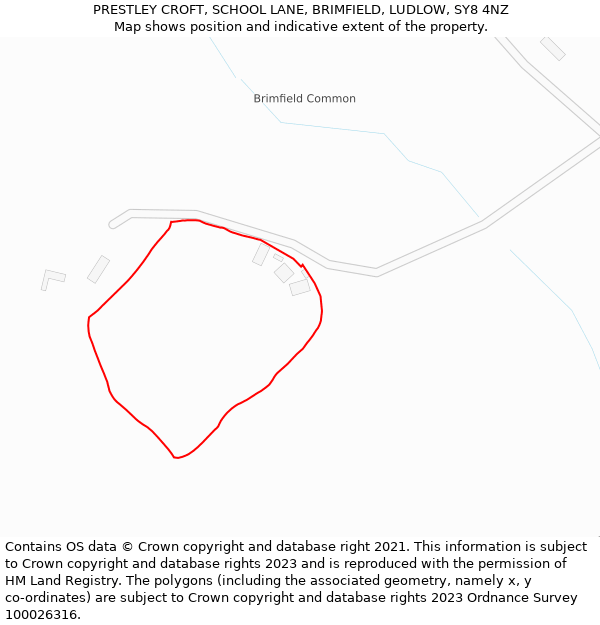 PRESTLEY CROFT, SCHOOL LANE, BRIMFIELD, LUDLOW, SY8 4NZ: Location map and indicative extent of plot