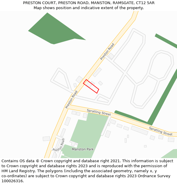 PRESTON COURT, PRESTON ROAD, MANSTON, RAMSGATE, CT12 5AR: Location map and indicative extent of plot