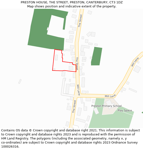 PRESTON HOUSE, THE STREET, PRESTON, CANTERBURY, CT3 1DZ: Location map and indicative extent of plot