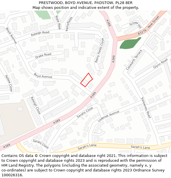 PRESTWOOD, BOYD AVENUE, PADSTOW, PL28 8ER: Location map and indicative extent of plot