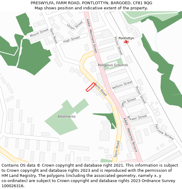 PRESWYLFA, FARM ROAD, PONTLOTTYN, BARGOED, CF81 9QG: Location map and indicative extent of plot