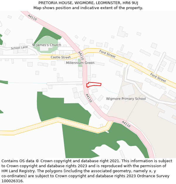 PRETORIA HOUSE, WIGMORE, LEOMINSTER, HR6 9UJ: Location map and indicative extent of plot