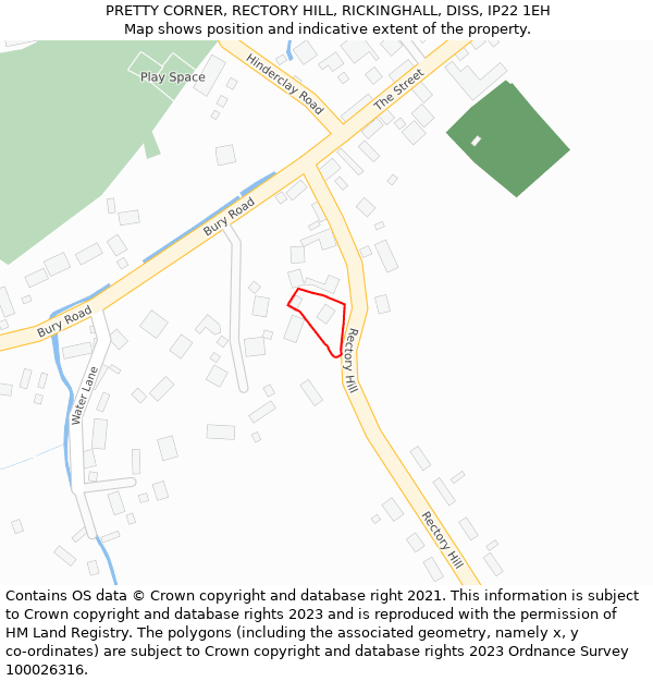 PRETTY CORNER, RECTORY HILL, RICKINGHALL, DISS, IP22 1EH: Location map and indicative extent of plot