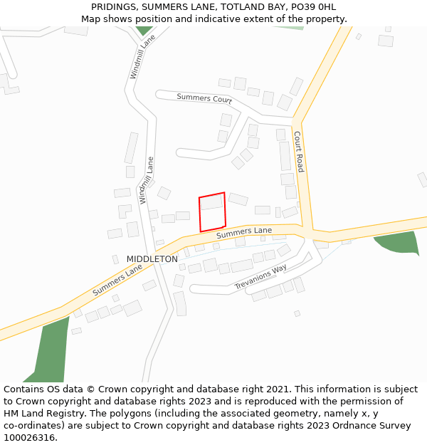 PRIDINGS, SUMMERS LANE, TOTLAND BAY, PO39 0HL: Location map and indicative extent of plot