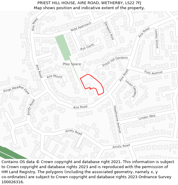 PRIEST HILL HOUSE, AIRE ROAD, WETHERBY, LS22 7FJ: Location map and indicative extent of plot