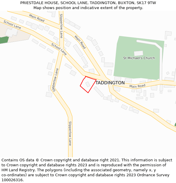 PRIESTDALE HOUSE, SCHOOL LANE, TADDINGTON, BUXTON, SK17 9TW: Location map and indicative extent of plot