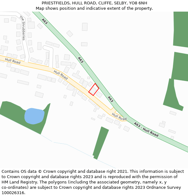 PRIESTFIELDS, HULL ROAD, CLIFFE, SELBY, YO8 6NH: Location map and indicative extent of plot