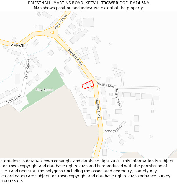 PRIESTNALL, MARTINS ROAD, KEEVIL, TROWBRIDGE, BA14 6NA: Location map and indicative extent of plot