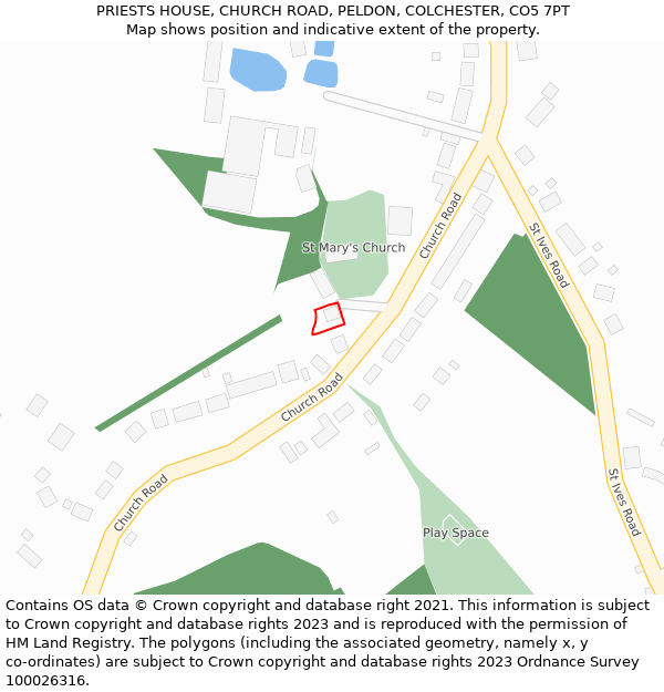 PRIESTS HOUSE, CHURCH ROAD, PELDON, COLCHESTER, CO5 7PT: Location map and indicative extent of plot