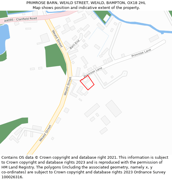 PRIMROSE BARN, WEALD STREET, WEALD, BAMPTON, OX18 2HL: Location map and indicative extent of plot