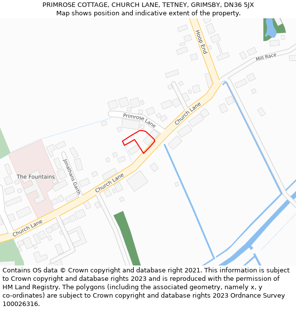 PRIMROSE COTTAGE, CHURCH LANE, TETNEY, GRIMSBY, DN36 5JX: Location map and indicative extent of plot