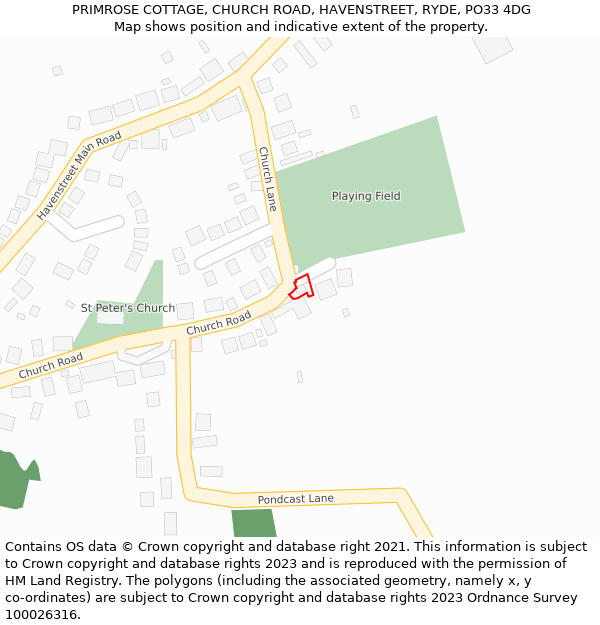 PRIMROSE COTTAGE, CHURCH ROAD, HAVENSTREET, RYDE, PO33 4DG: Location map and indicative extent of plot
