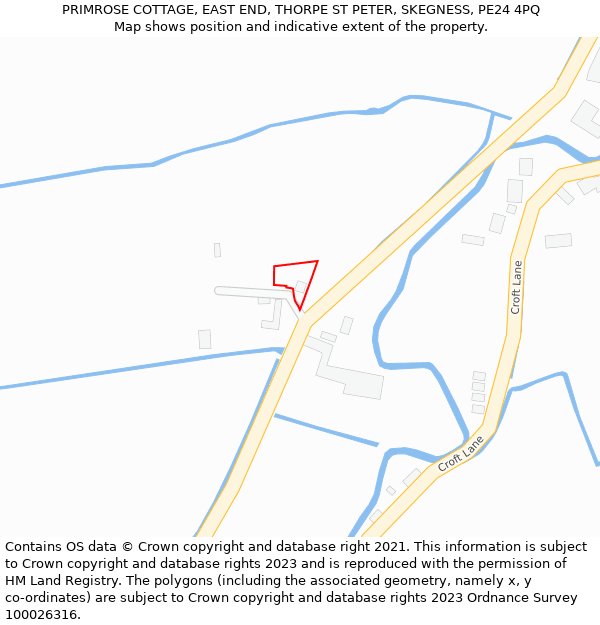 PRIMROSE COTTAGE, EAST END, THORPE ST PETER, SKEGNESS, PE24 4PQ: Location map and indicative extent of plot