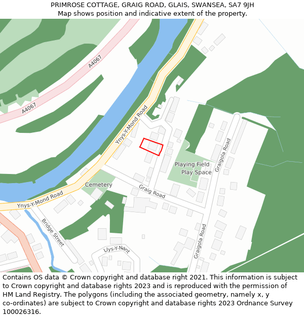 PRIMROSE COTTAGE, GRAIG ROAD, GLAIS, SWANSEA, SA7 9JH: Location map and indicative extent of plot