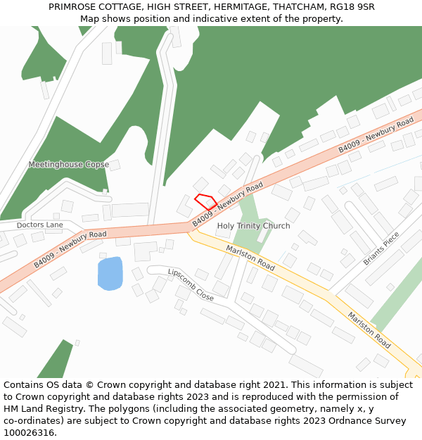 PRIMROSE COTTAGE, HIGH STREET, HERMITAGE, THATCHAM, RG18 9SR: Location map and indicative extent of plot