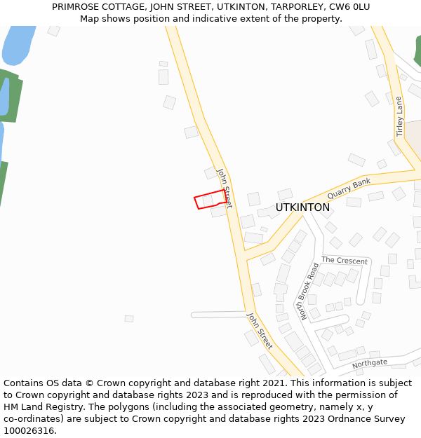 PRIMROSE COTTAGE, JOHN STREET, UTKINTON, TARPORLEY, CW6 0LU: Location map and indicative extent of plot