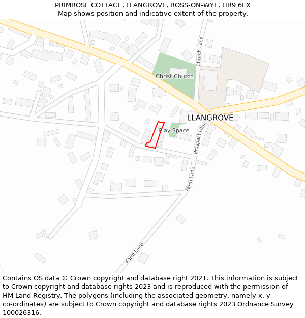 PRIMROSE COTTAGE, LLANGROVE, ROSS-ON-WYE, HR9 6EX: Location map and indicative extent of plot