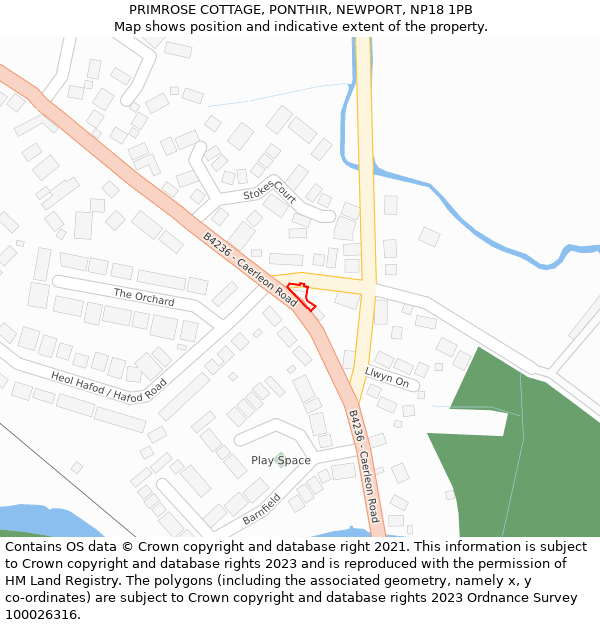 PRIMROSE COTTAGE, PONTHIR, NEWPORT, NP18 1PB: Location map and indicative extent of plot