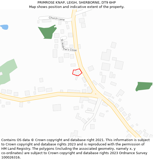 PRIMROSE KNAP, LEIGH, SHERBORNE, DT9 6HP: Location map and indicative extent of plot