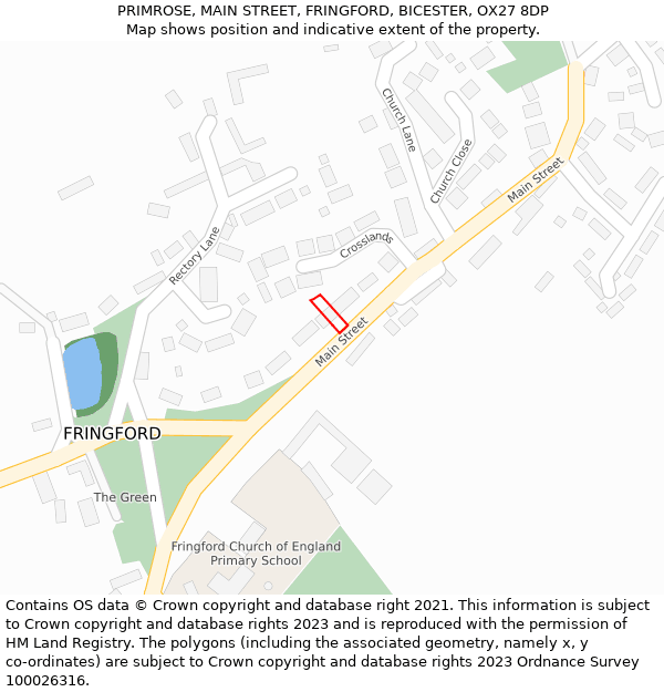 PRIMROSE, MAIN STREET, FRINGFORD, BICESTER, OX27 8DP: Location map and indicative extent of plot