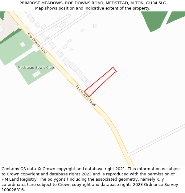 PRIMROSE MEADOWS, ROE DOWNS ROAD, MEDSTEAD, ALTON, GU34 5LG: Location map and indicative extent of plot