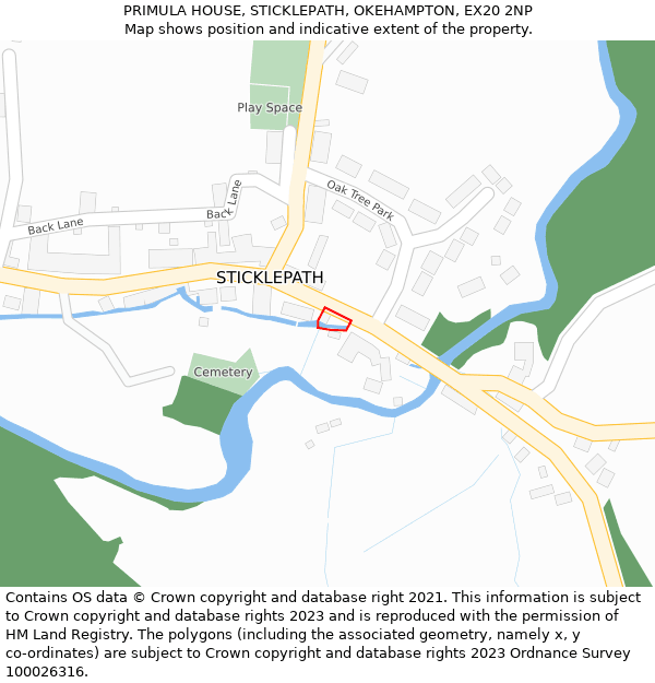 PRIMULA HOUSE, STICKLEPATH, OKEHAMPTON, EX20 2NP: Location map and indicative extent of plot