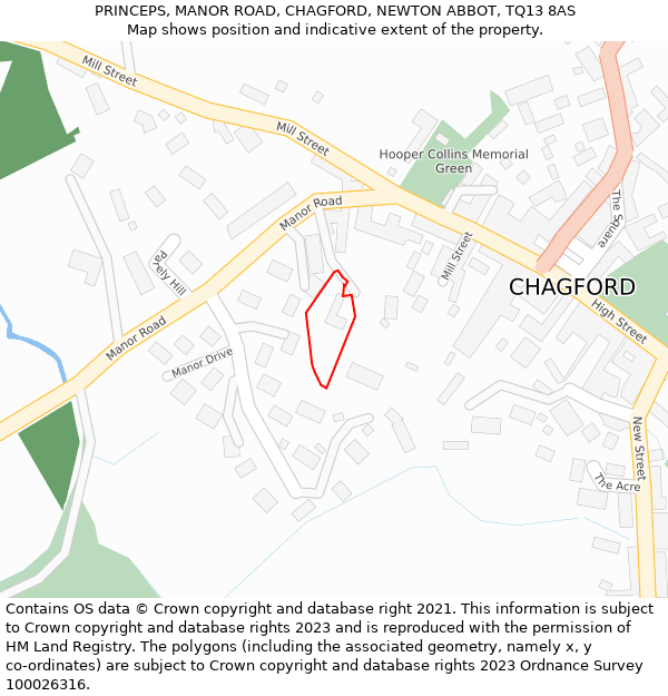 PRINCEPS, MANOR ROAD, CHAGFORD, NEWTON ABBOT, TQ13 8AS: Location map and indicative extent of plot