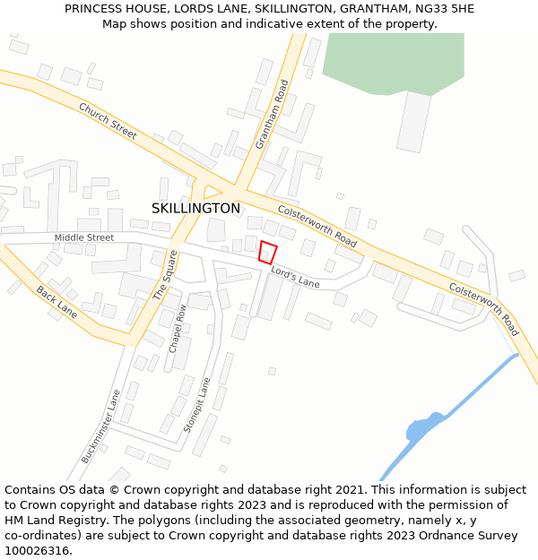 PRINCESS HOUSE, LORDS LANE, SKILLINGTON, GRANTHAM, NG33 5HE: Location map and indicative extent of plot