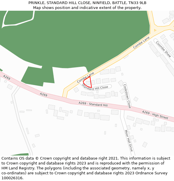 PRINKLE, STANDARD HILL CLOSE, NINFIELD, BATTLE, TN33 9LB: Location map and indicative extent of plot