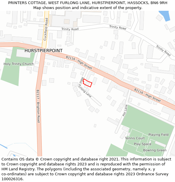 PRINTERS COTTAGE, WEST FURLONG LANE, HURSTPIERPOINT, HASSOCKS, BN6 9RH: Location map and indicative extent of plot