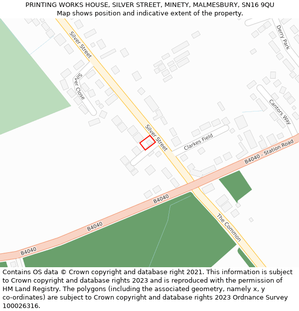 PRINTING WORKS HOUSE, SILVER STREET, MINETY, MALMESBURY, SN16 9QU: Location map and indicative extent of plot